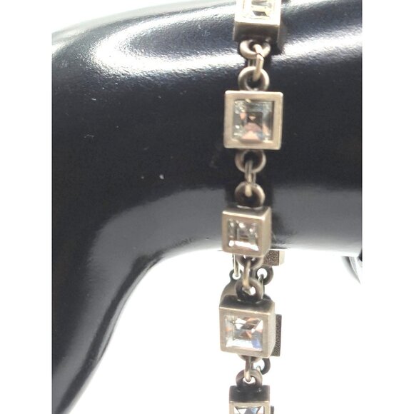 MYKA Signed Pewter Bracelet with Square Swarovski Crystals Toggle Clasp - Picture 8 of 8